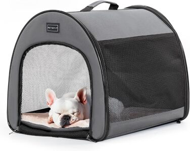 Складана переноска для собак та котів Petsfit сірого кольору S, з м'яким килимком та анти-відкривальною блискавкою
