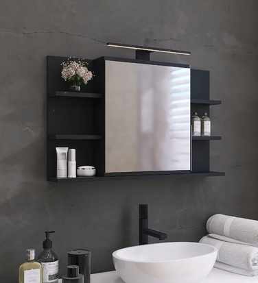 Підвісна шафа у ванну кімнату Better Home з дзеркалом, чорний матовий, 80x50 см