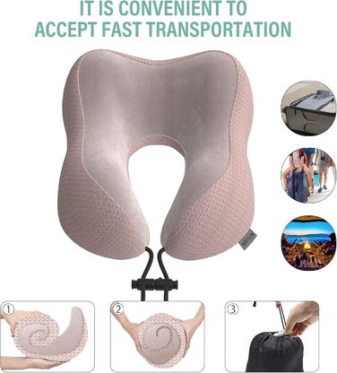 Подушка для шиї у вигляді хом'ятка, для подорожей, авто, офісу та дому (Рожева)