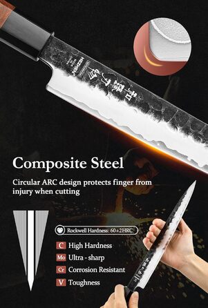 HEZHEN 8-Inch 3-Layer Damascus Steel Chef's Knife - Professional Japanese Kitchen Knife with Octagonal Redwood Handle & Wooden Sheath