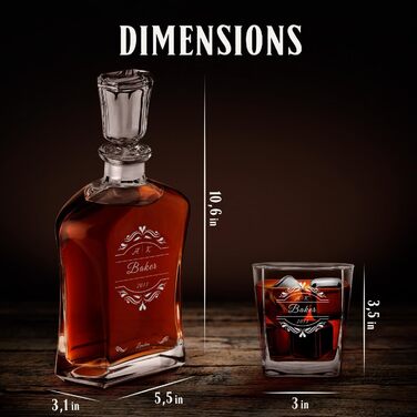 Maverton Whiskey Decanter + 2/4/6 Whiskey Glasses Set with Engraving - 700ml Whiskey Decanter - Christmas Gifts - Anniversary Gift for Couple - Monogram