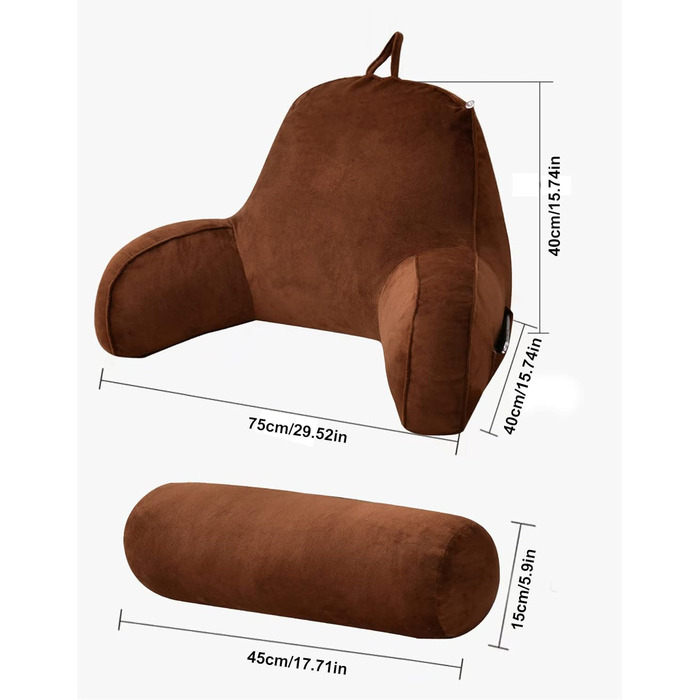 Велике спинне подушка з підлокітниками та підтримкою шиї для читання. Підтримуюча подушка, подушка для читання, подушка для відпочинку в ліжку з пральним покриттям. Багатофункціональна подушка, ідеально підходить для читання, роботи та ігор. 75x40x40CM, ч