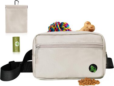 Сумка для собак з карабіном, сумка для тренування цуценят з відділенням для ласощів та тримачем для пакетів для вигулу, зручна сумка для перенесення ласощів для тварин з регульованим поясним ременем (Бежева)