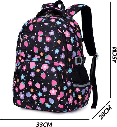 Шкільний рюкзак для дівчинки-підлітка вінтажний, набір. Квітковий дизайн, рюкзак для ноутбука, шкільні сумки для жінок. Підходить для школи, подорожей. У комплекті: ланч-бокс та пенал. Колір: полуниця, чорний