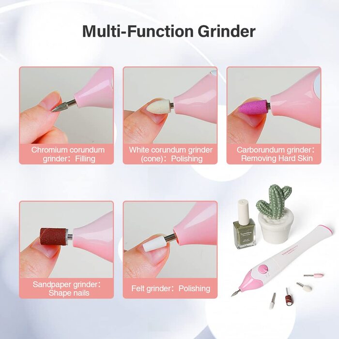 TOUCHBeauty Електричний фрезер для нігтів 5-в-1, бездротовий, манікюр/педикюр, UV LED сушарка, AG-1335C (Рожевий)