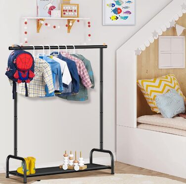 Вішалка для одягу дитяча MISSLO металева з полицею - біла (чорна) для дівчаток та хлопчиків у кімнату, гардеробна стійка для спальні