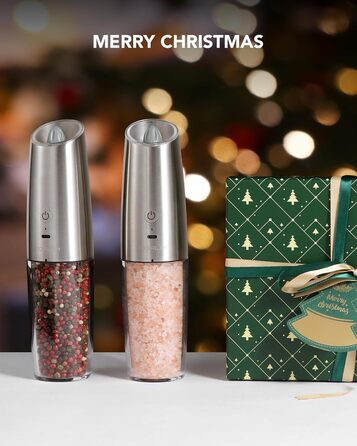 Електрична млинка для перцю та солі FORLIM, USB заряджання, 9oz, з LED-підсвіткою, регульований помел, автоматична, з нержавіючої сталі, срібляста