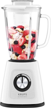 Krups KB4351 Blendforce+ Stand Mixer | 800 W | 1.75L Heat-Resistant Glass Jar | 6 Blades with Powelix | 2 Speeds + Pulse | Ice Crush Function | Smart Lock Technology | White Plastic