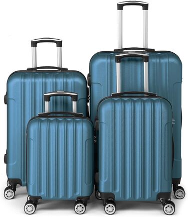 Набір валіз LEADZM 4 шт., дорожній набір, валізи з ABS-пластику з телескопічною ручкою, ручна поклажа (Морська синя)