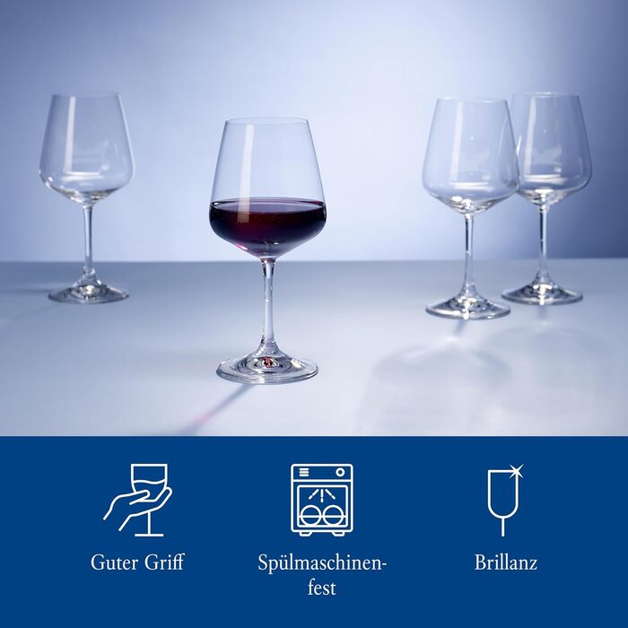 Набір келихів Villeroy & Boch Ovid для червоного вина, 4 шт., 590 мл, 21,5 см, кришталеве скло, придатні для миття в посудомийній машині. Сучасний, елегантний, класичний дизайн
