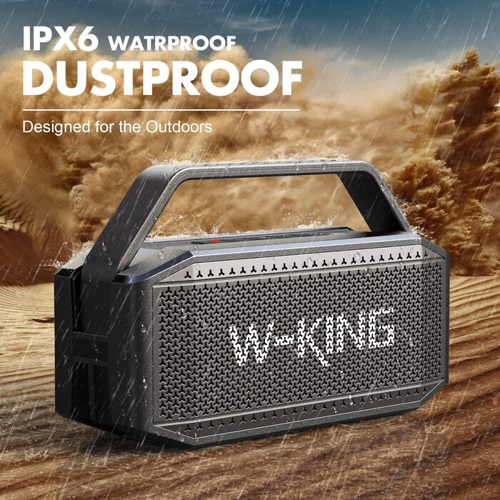 W-KING Bluetooth колонка 100W (60W) чорна, портативна, водонепроникна IPX6, глибокий бас, до 40 годин, AUX, TF, EQ для вечірок та активного відпочинку