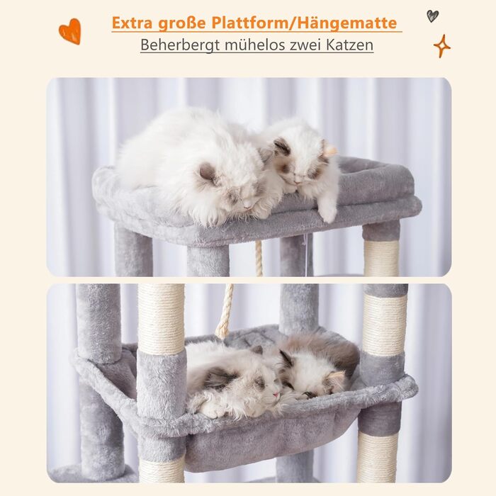Котячий будиночок Heybly Kratzbaum з декою, для великих котів, 153 см, сірий