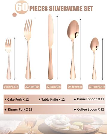 Набір столових приборів на 12 осіб, 60 предметів, чорний, з нержавіючої сталі, блискучий, для дому, вечірки, ресторану, сумісний з посудомийною машиною