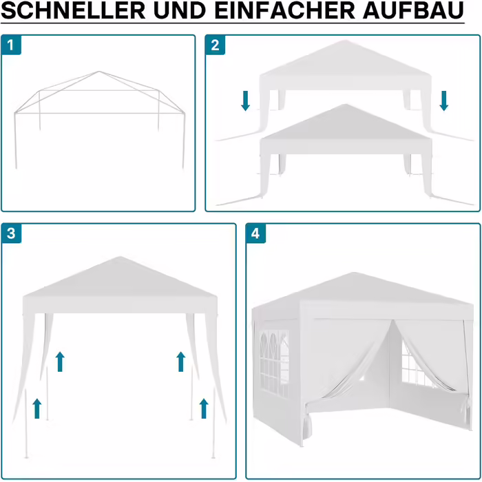 Wiltec Gazebo 3 x 3 m in White with UV Protection 50+, Garden Gazebo with Removable Sides, Party Tent with Windows for e.g. Terrace and Festival