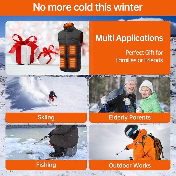 Електрична гріюча жилетка Avarmora для чоловіків та жінок, 13 зон нагріву, 3 температурні режими, флісова жилетка для активного відпочинку, катання на лижах, мотоциклі, риболовлі, чорний колір