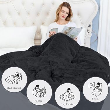 CHOSHOME Плед пухнастий, теплий, фланелевий, мікрофібра, 230x270 см (Чорний)