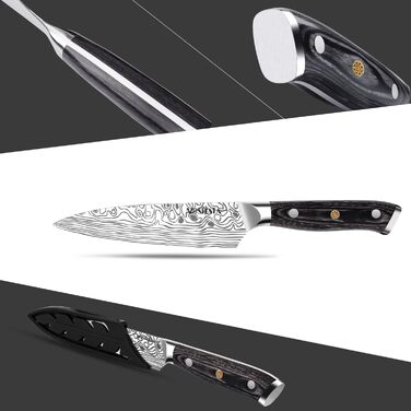 Ніж Santoku MOSFiATA 18 см з нержавіючої сталі EN 1.4116 з дерев'яною ручкою (10 см) - Кухонний ніж для нарізки