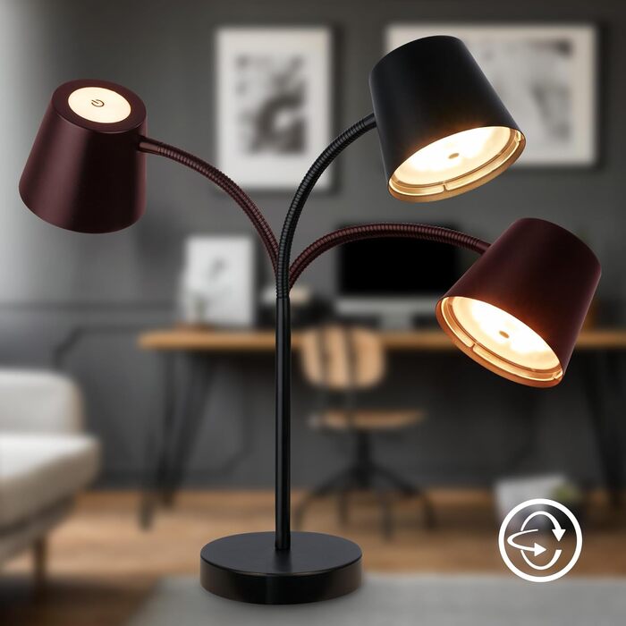 LED лампа BRILONER настільна бездротова з торшером, поворотна, з акумулятором, замінна світлодіодна лампа, нічна лампа, лампа для читання, офісна лампа, чорна, 38,5 см