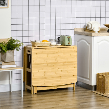Стіл HOMCOM розкладний, кухонний стіл з полицею, регульовані ніжки, бамбук, натуральне дерево, 149,5 x 80 x 73,5 см