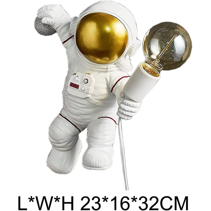 FREEUP Wall Lamp for Children's Room with Plug, Astronaut Lamp for Children's Room Wall Lamp with Switch and 1.5M Cable, E27 Socket, Max.40W (Without Bulbs), Fun Gifts for Kids Boys Girls