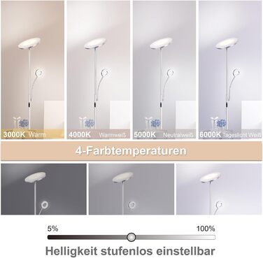 LED торшер Modlicht 35W з регулюванням яскравості, чорний, 4200LM з пультом та сенсорним керуванням, 3000-6000K, для вітальні, спальні, офісу