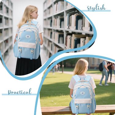 Рюкзак Tanou для школи, дівчаток-підлітків, 30L, нейлон, 3-9 клас, з тролейною петлею та брелоком (блакитний)