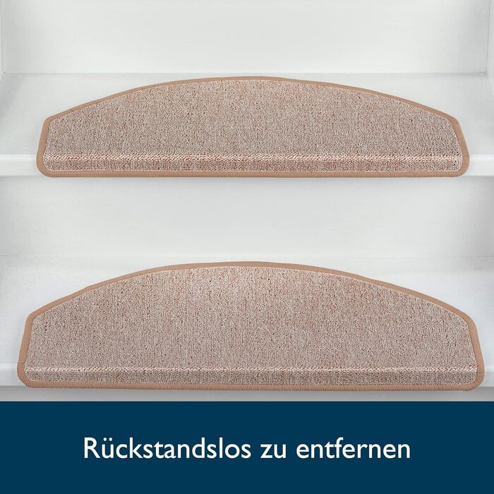 Beautissu Non-Slip Stair Treads - 55x15 cm - 15 Pack - Self-Adhesive Indoor Stair Mats - Carpet Stair Treads for Narrow Stairs - ProStair - Sand Color