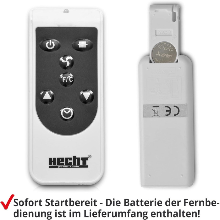 Електрична теплова батарея HECHT - Економна теплова батарея з 3 рівнями потужності, пультом дистанційного керування та термостатом