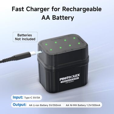 Акумулятори AA перезаряджувані (3000мВт·год, 1.5V) та NiMH акумулятори AA (2700мАг, 1.2V) з гібридним зарядним пристроєм (4 шт.) + бокс для зберігання