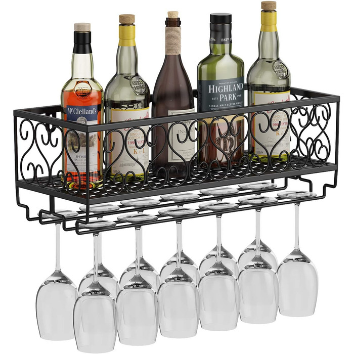 Стійка для винних та келих AcornFort® W-612 Metall – 18 пляшок та 18 келихів (50 x 20 см, Чорний)