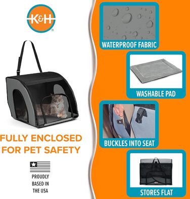 Транспортувальна сумка для тварин K&H PET Products, переноска для собак та котів, сіра/чорна, розмір L (43x41x38 см)
