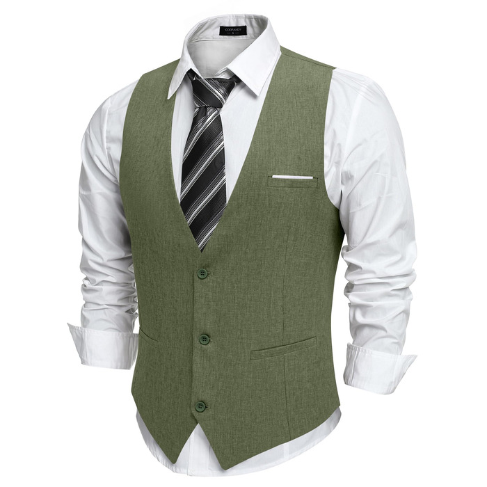 Жилет чоловічий костюмний COOFANDY з кишенями, V-подібний виріз, для весілля та ділових зустрічей (Оливковий, XXL)