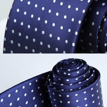 HISDERN Комплект краватки та нагрудного хустинки для весілля: синій горошок, довга краватка, класичний стиль, для чоловіків, бізнес, преміум якість