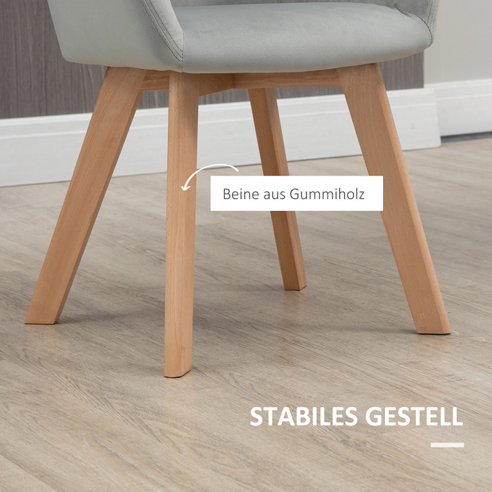 HOMCOM Dining Chairs 2-Piece Set Kitchen Chairs with Arm & Backrest, Velvet-Look Upholstery, Wooden Legs, Grey | Aosom