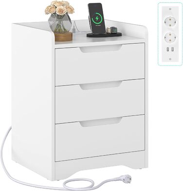 Комплект чорних приліжкових тумб з LED-підсвіткою та USB-зарядкою Brinlawb, з шухлядами, для спальні та вітальні, 1 біла + 3 шухляди