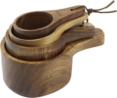 Wooden measuring cups and spoons, for baking, cooking, spices, coffee, tea, powdered milk, set of 4
