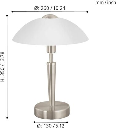 Настільна лампа EGLO Solo 1 з регулюванням яскравості, сталь, скло сатинове біле, патрон E14