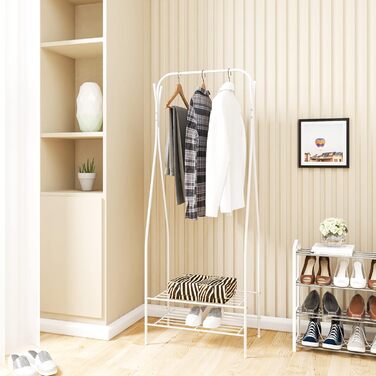 WOLTU Clothes Rack Coat Stand Clothes Rail Shoe Shelf Metal with 2 Metal Shelves for Shoes, White, approx. 58.5x32x158cm (WxDxH)