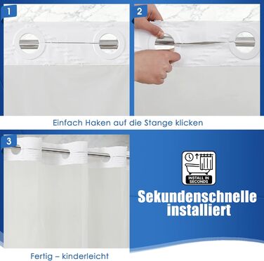 Водонепроникна штора для душу з тканини 180x190 см, 260 GSM, сіра (сітка-бохо-біла). Преміум-якість, антигрибкова, з 10 кільцями, стиль готелю/SPA, машинне прання