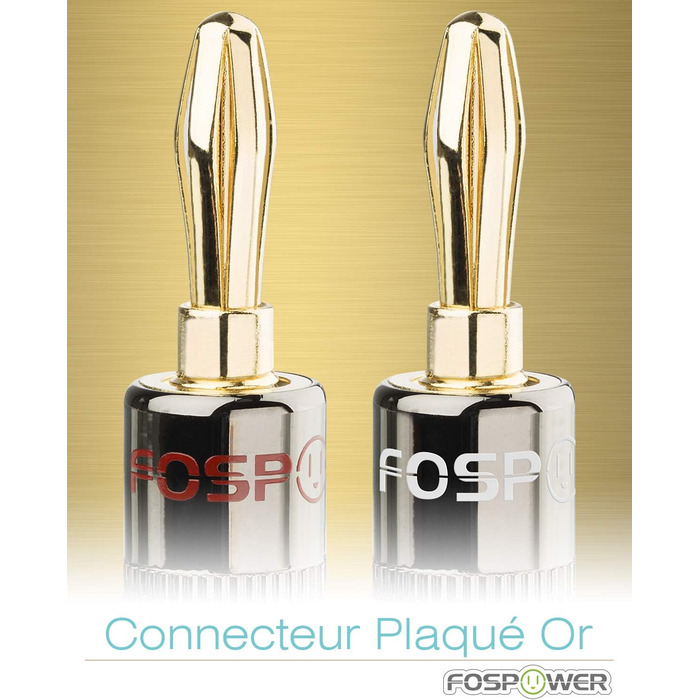 Bananstecker для акустичних кабелів FosPower: 24K позолота, High-End, 2 пари (4 шт.) - червоний та білий