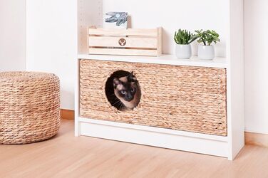 Cat basket for Billy shelving unit, natural cat basket, cat cave, small animals, rabbits, guinea pigs, cave, 75 x 29 x 25 cm. Material: Woven water hyacinth.