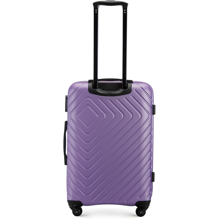 Набір валіз WITTCHEN Cube Line (S+M+L) з ABS, геометричним тисненням, 4 колесами, телескопічним ручками та комбінаційним замком. Ліловий колір.