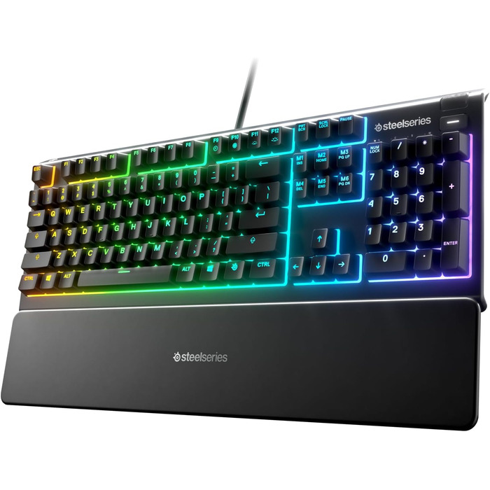 Клавіатура SteelSeries Apex 3 для геймінгу з RGB-підсвічуванням та підставкою для зап'ястя (QWERTZ)