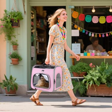 Рюкзак для котів та маленьких собак ALLSOPETS, дихаючий, з фронтальною відкривачкою та страхувальним ремінцем, для подорожей, прогулянок та хайкінгу (Квітково-рожевий)