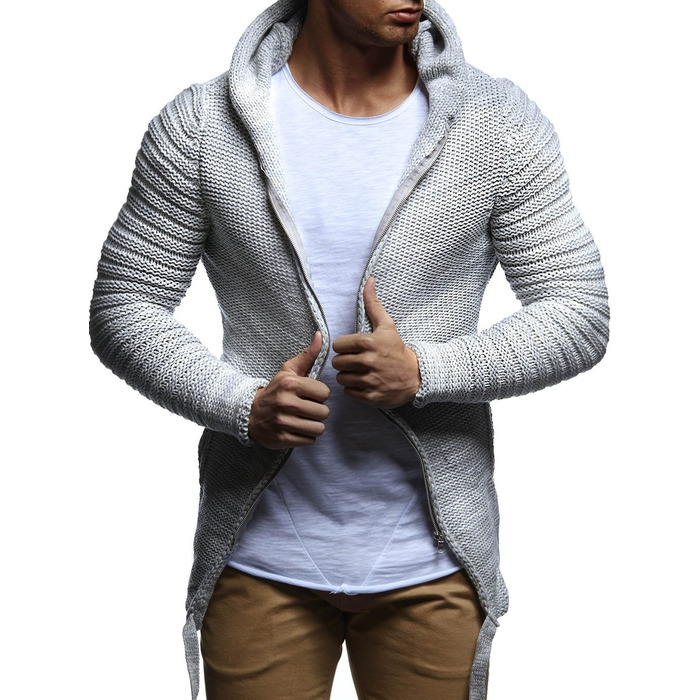 Чоловіча в'язана куртка Leif Nelson з капюшоном – стильна та тепла куртка з капюшоном, ідеальна для осені та зими. XL, сірий колір.