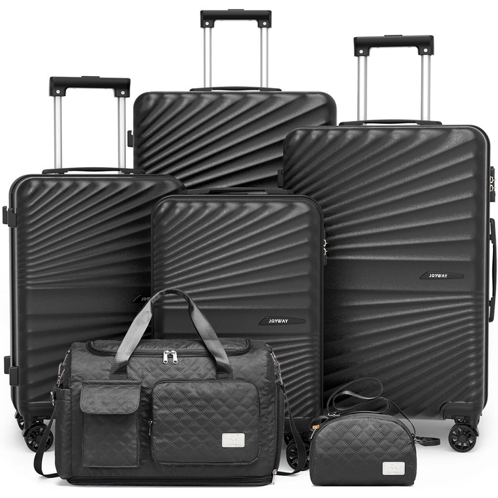 Набір валіз Joyway 6шт: велика, середня, маленька, сумка, косметичка, TSA-замок, зелений/чорний