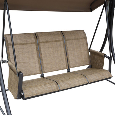 Outsunny Hollywood Swing with Side Pocket, 3-Seater Garden Swing with Adjustable Sunshade, Swing Bench Load Capacity up to 300kg, for Garden, Terrace, 196 x 128 x 172 cm, Brown | Aosom