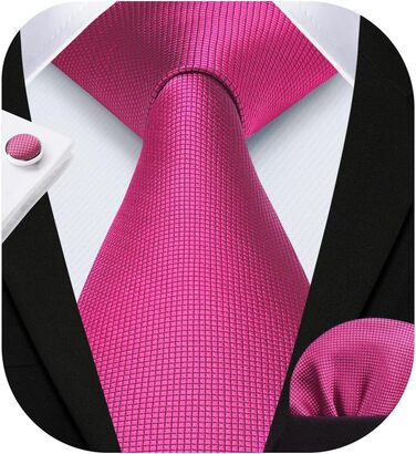 Краватка чоловіча Hisdern для весілля, рожева, з нагрудною хустинкою та затискачами для запонок - комплект