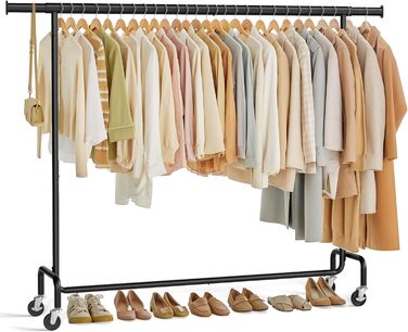 SONGMICS Clothes Rack with Wheels, Coat Rack, Heavy-Duty, Extendable Clothes Rod, Holds up to 110 kg, 45 x (160-200) x 162.9 cm, Metal, Chrome, HSR176E01 ((160-200)B cm, Matte Black)