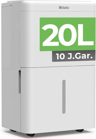 Електричний осушувач повітря Woleix 20L для підвалу та кімнат, тиха робота 39dB, таймер, фільтр, шланг 1м, гарантія 10 років, продуктивність 20л/24г